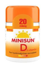 MINISUN D-VITAMIINI 20 MIKROG 200 TABL